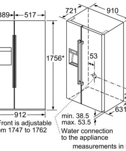 Thông số lắp đặt của tủ lạnh side by side BOSCH KAD92SB30