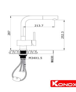 Thông số lắp đặt của vòi rửa bát dây rút Konox KN1337 