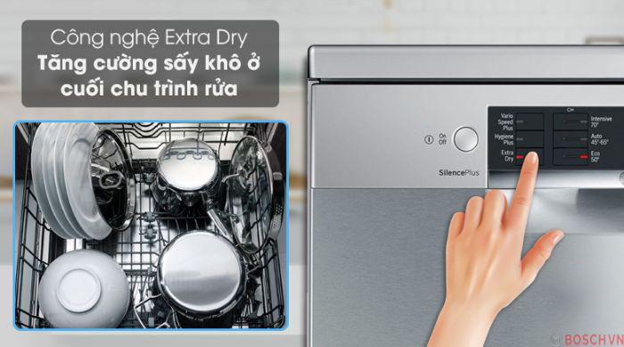  Tính năng Extra Dry của Máy rửa bát Bosch SRV4XMX16E (hình minh họa)