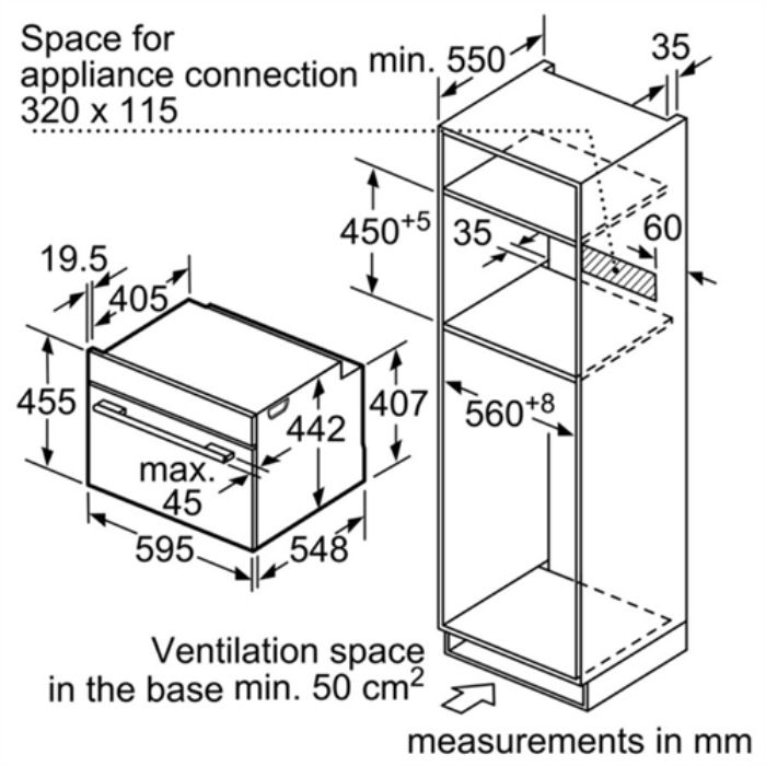 Thông số lắp đặt của Lò nướng kết hợp vi sóng Bosch CMG656BS6B