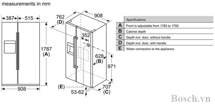Thông số kỹ thuật của Tủ Lạnh Bosch KAD93VIFP