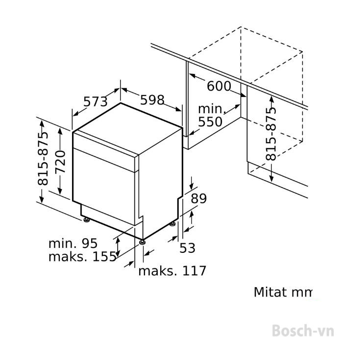 Thông số lắp đặt của Máy rửa bát Bosch SMU6ZCS52S