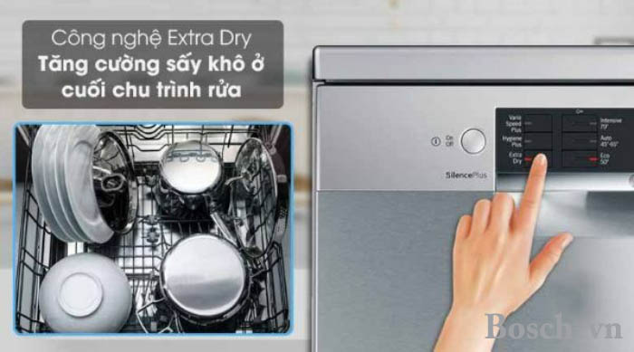  Tính năng Ex Tính năng Extra Dry của Máy rửa bát Bosch SPV6ZMX23E (hình minh họa)tra Dry của Máy rửa bát Bosch SMI8YCS03E (hình minh họa)