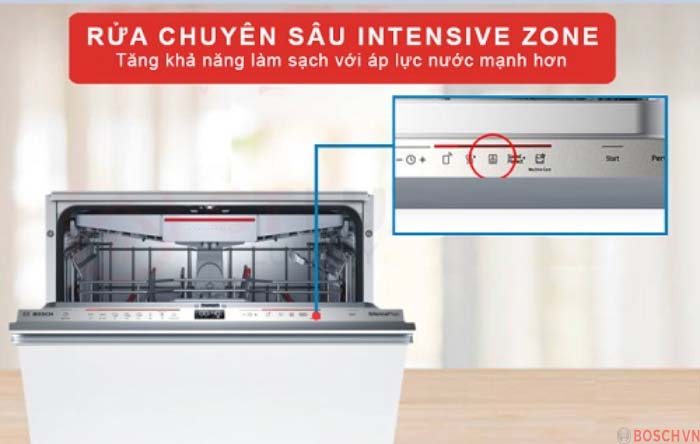 Rửa sạch hơn với tính năng Intensive Zone trên Máy rửa bát Bosch SMV6ZCX16E