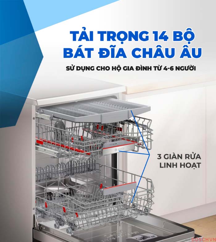 Máy rửa bát Bosch SMS6ZCI85M tích hợp 14 bộ đồ ăn Châu Âu